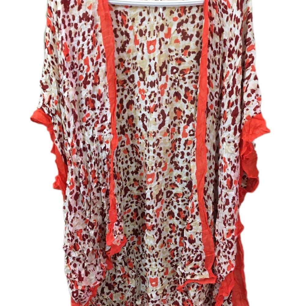 Leopard Print Swim Coverup - Red and Cream